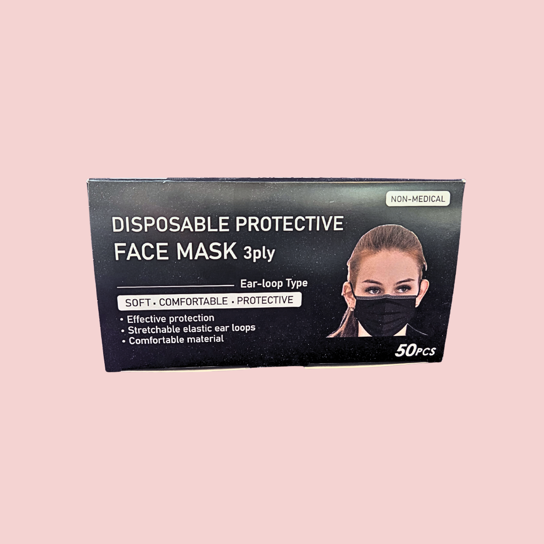 Mondmasker rechthoekig (3-laags / 50 stuks) Zwart