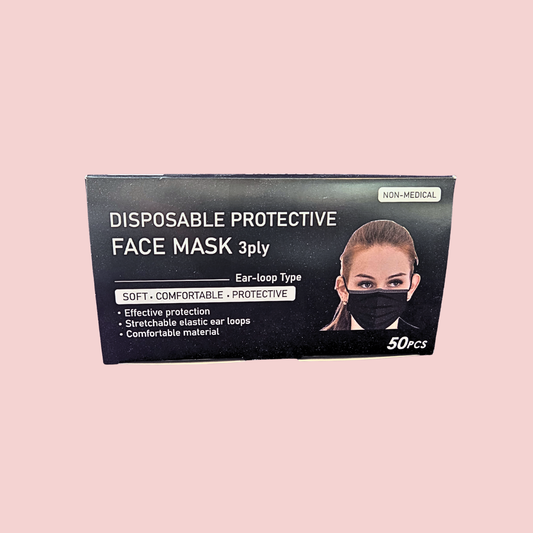 Mondmasker rechthoekig (3-laags / 50 stuks) Zwart